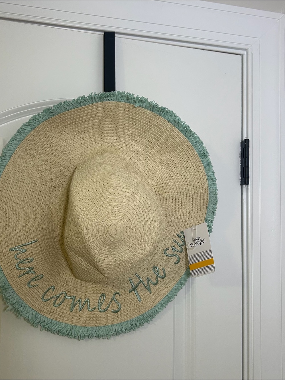 Bon Voyage Here Comes The Sun Women’s Embroidered Wide Brim Beach Hat NWT